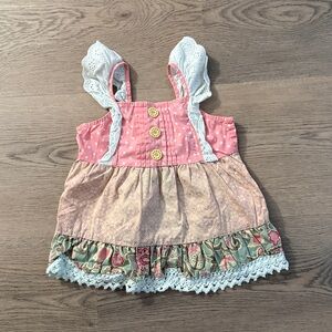 Matilda Jane Girls Pink Tiered Ruffle Top with Lace Straps